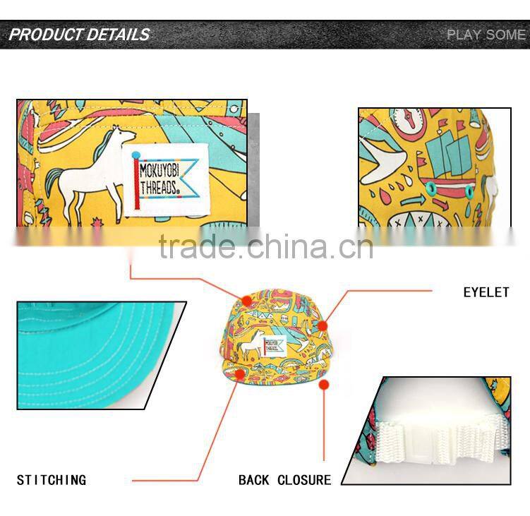 5 panel printed pattern flat bill baby hat wholesale