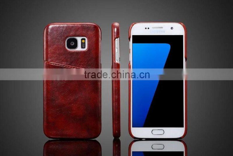 Low Price High Quality Leather Rubber Back Case for Samsung S7 edge Luxury Crazy Horse Grain Case with Card Slot SSZ MT-5536