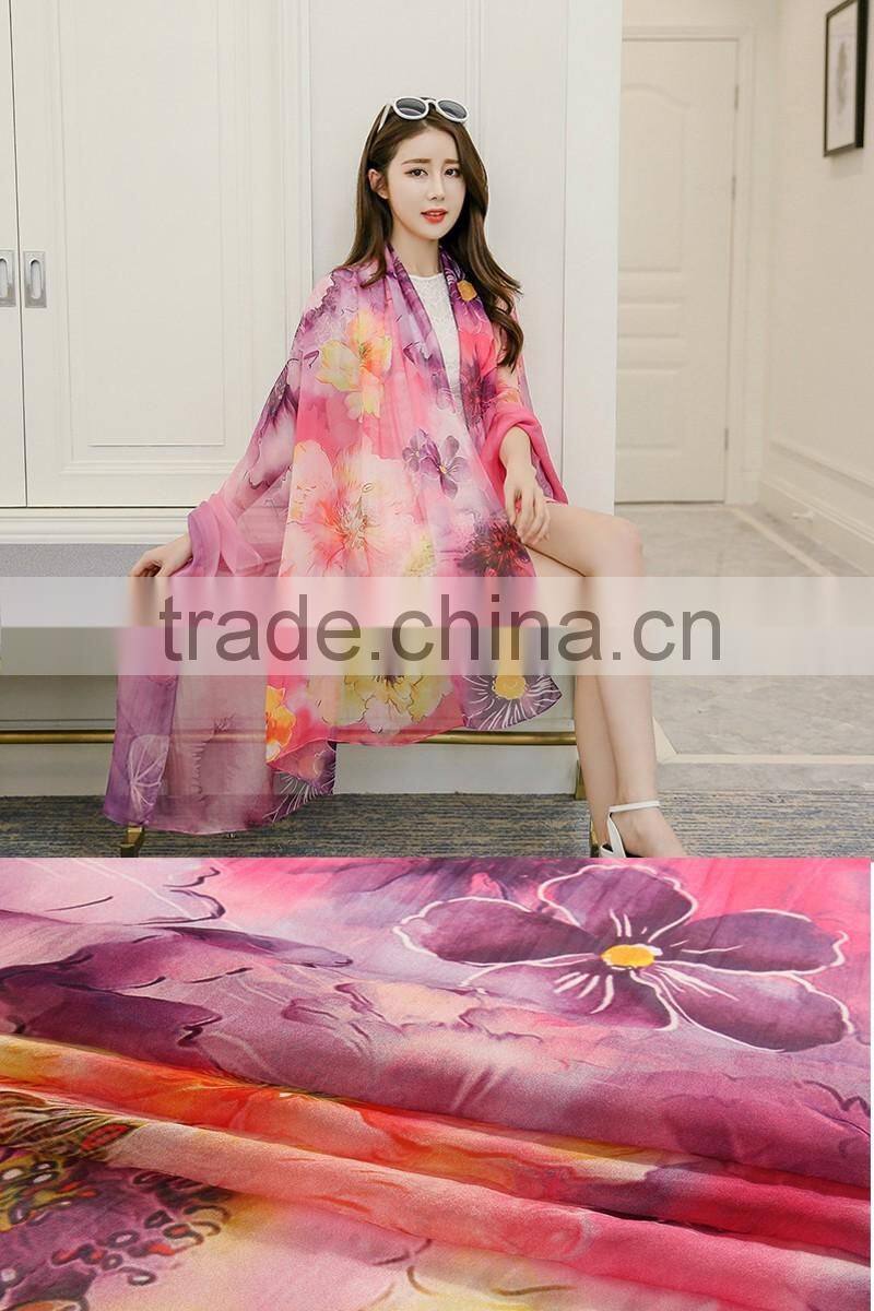 high quality scarf wholesale lady's elegant digital printed silk scarf, hangzhou silk chiffon scarves and shawls china
