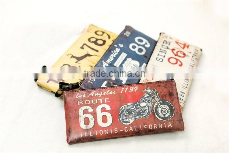 Vintage and retro printing PU pencil case pen pouch