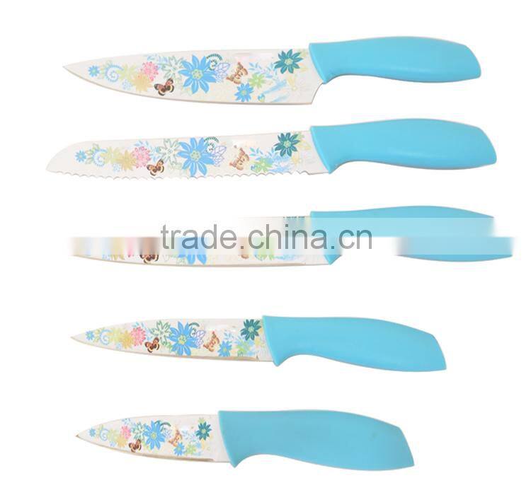 toy butterfly knife with flower printing in block