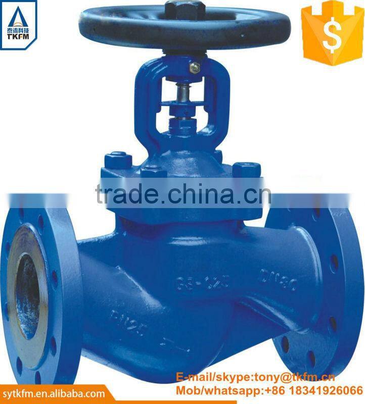 2015 TKFM hot sale gas medium DIN standard bellow seal api598 flanged globe valve a216 wcb