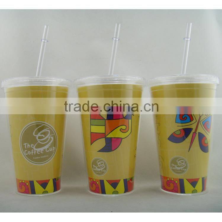 Double wall plastic drinking bottle, ,straw drinking bottle, clear plastic bottle