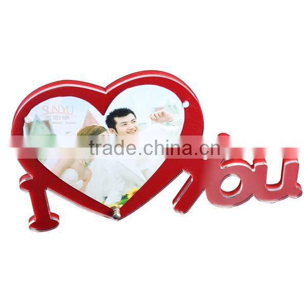 high quality acrylic love shape photo frame fridge magnet