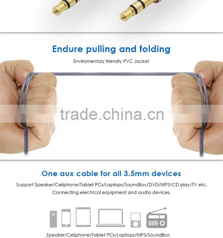 Slim Flexible Gold Plated 3.5mm audio cable for car aux stereo cable