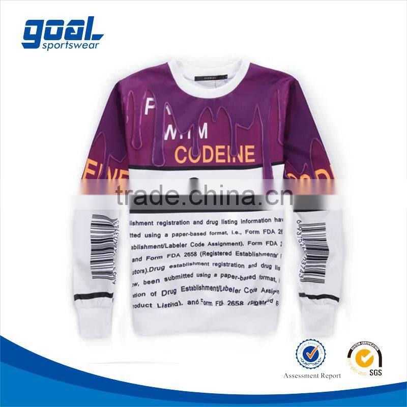 Latest design wholesale 100%polyester sublimation custom design men's crewneck sweatshirt