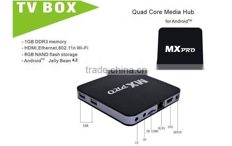 New Arrival MX Pro Android 4.4.2 Android TV Box Amlogic S805 A9 Quad Core 1G/8GB WIFI 1080P Smart TV Box Faster Than CS918
