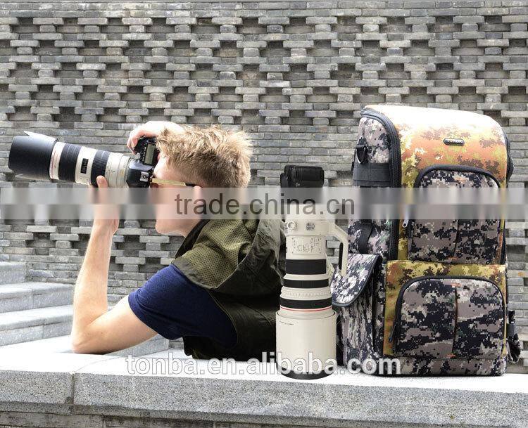 Jungle Camo Convertible and Functional Outdoorsy DSLR and Camera Shoulder Backpack Bag with Gear and Accessories-Camo & Black