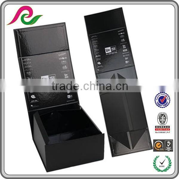 Custom black folding cardboard paper box with magnet for hats packing