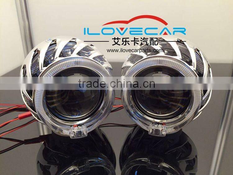 Universial HID Bi-xenon projector lens kit of headlight with round LED crystal angle eyes
