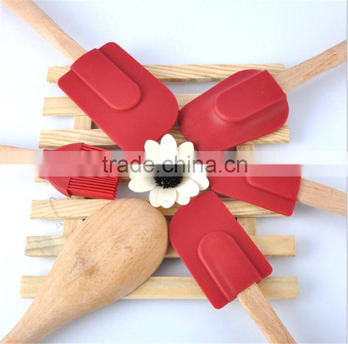 6 Piece Heat Resistant Silicone Cooking Set ,wood handle4 Silicone Spatulas 1 Baking Spoon1 Silicone Brush silicone spatula set