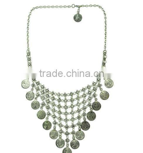 New Gypsy Boho Ethnic Silver Plated Alloy Coin Tassel Charm Necklace