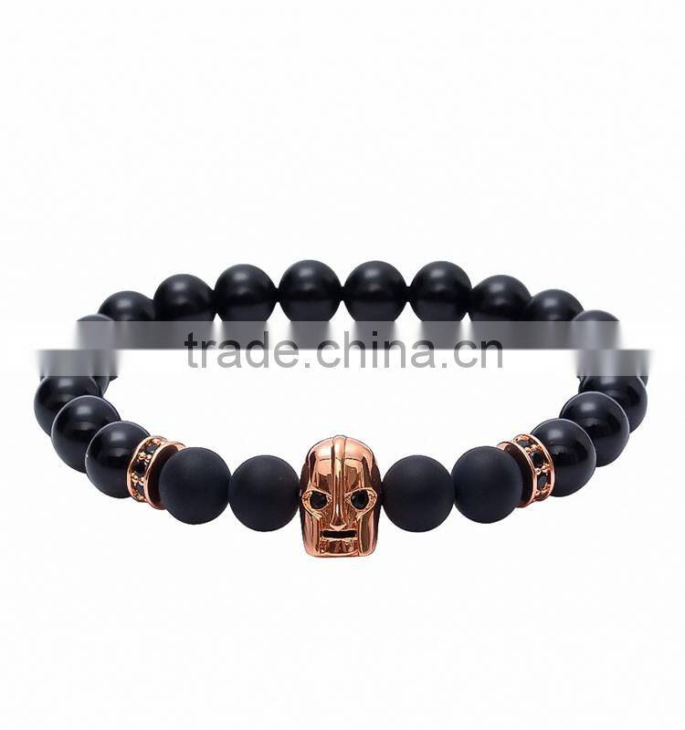 24k Gold Plated Helmet Spartan Warrior Custom Charm Beaded Bracelet for Men