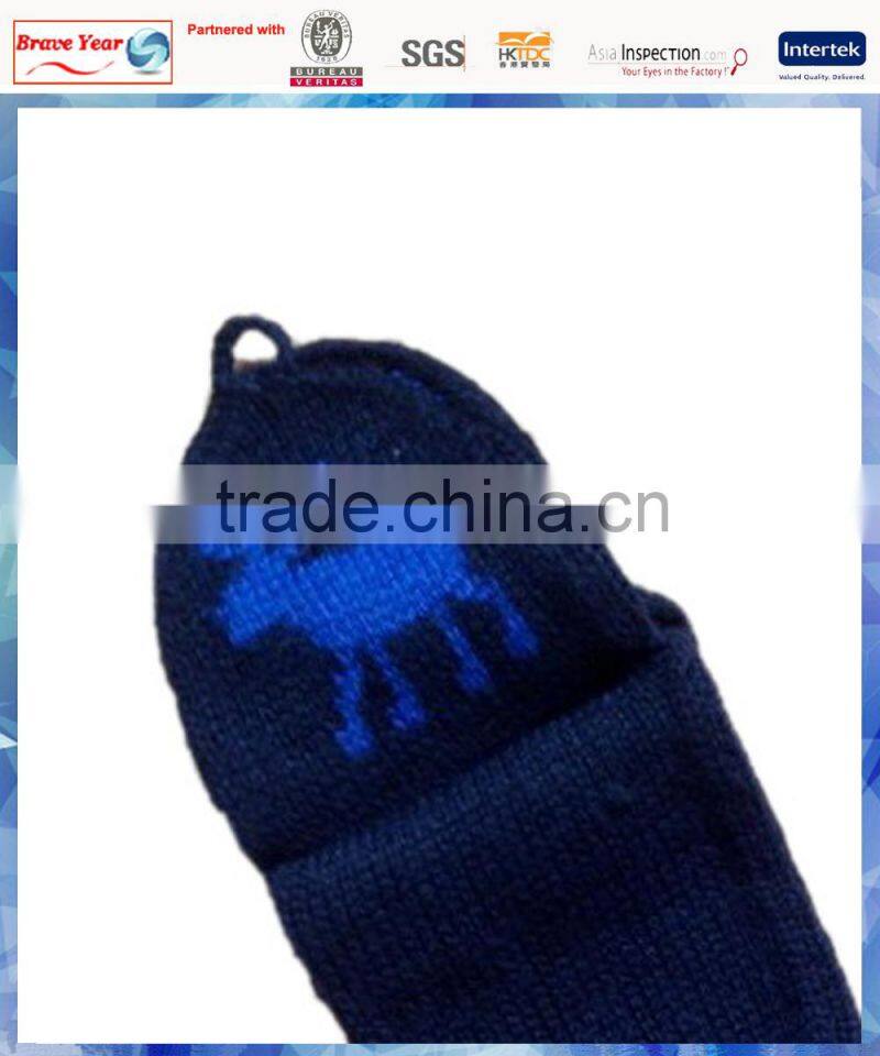 blue and navy half finger knitted acrylic gloves with cover