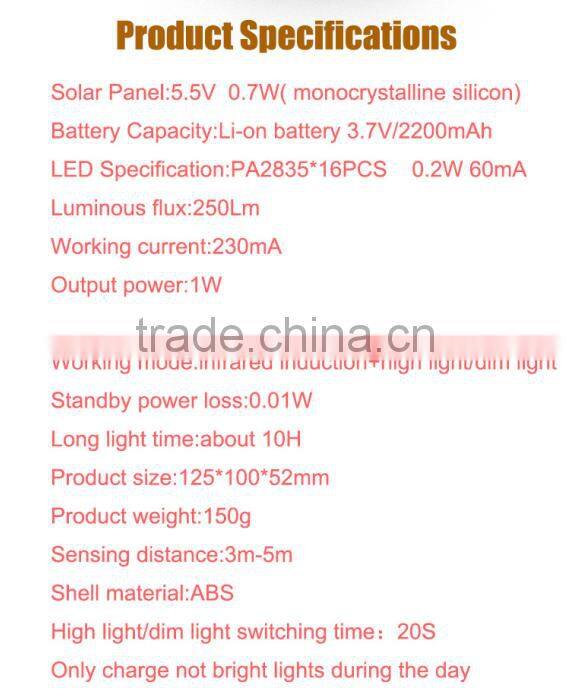 2016 New original factory solar light,high capacity wall light with battery