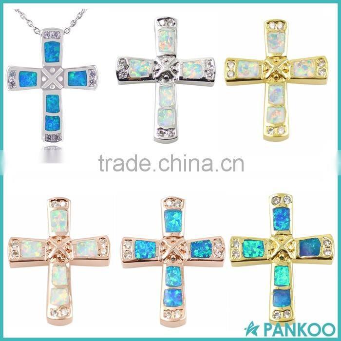 Custom 925 Sterling Silver Created Synthetic Opal Cross Pendant Wholesale