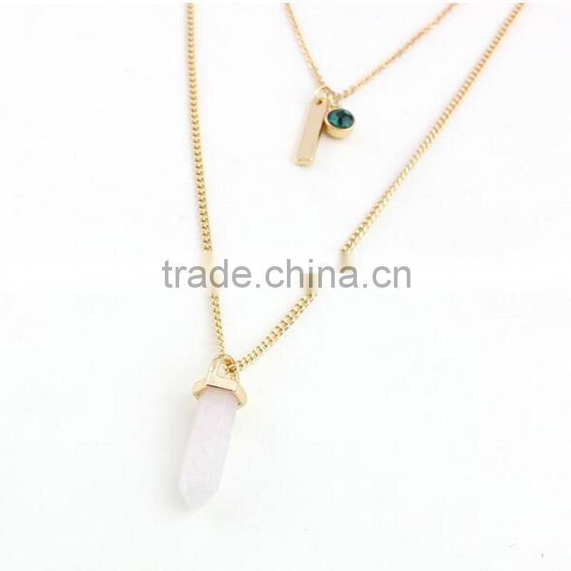 Artificial Cutting Pink Stone Multi Layers Long Necklace Choker For Fashion Lady