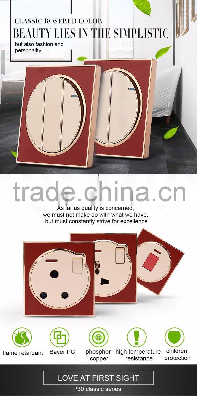 2016 new design wall mounted luxury Light 13a single one gang 3 pin universal switch socket for home hotel