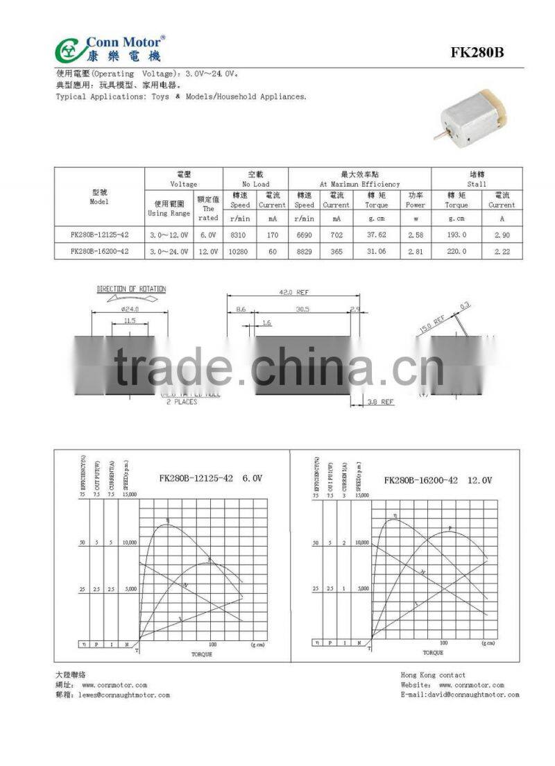 Long Life 12V Small DC Permanent Magnet Electric Motor for Home Appliance with Precious Metal Brush