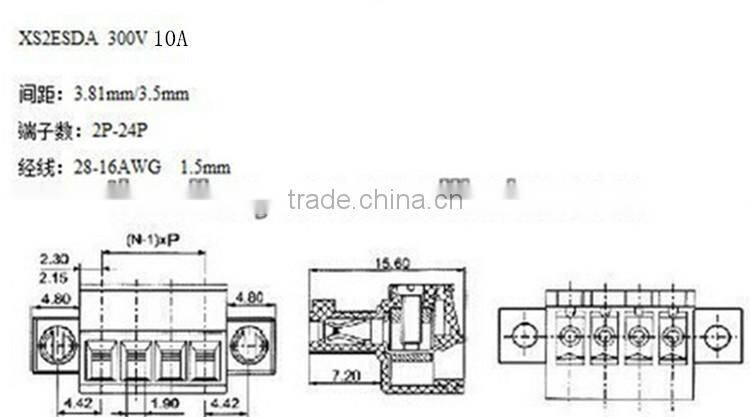 High Quality Brass Pin Green Plastic Plug-in 3.81mm 3.5mm PCB Terminal Block XS2ESDA with UL, CE, ISO, SGS,CQC Approved