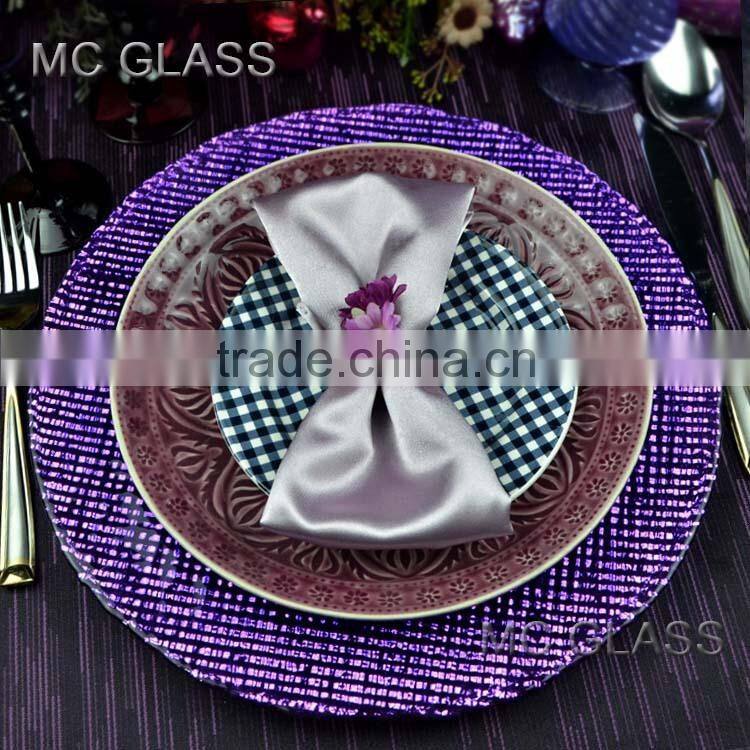 Wholesale Plates Dessert and Decoration Purple Dinner Glass Wedding Charger Plate