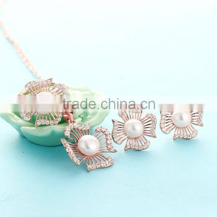 Pearl Jewelry Rose Gold Plated Wholesale Sterling Silver CZ Stud Earrings