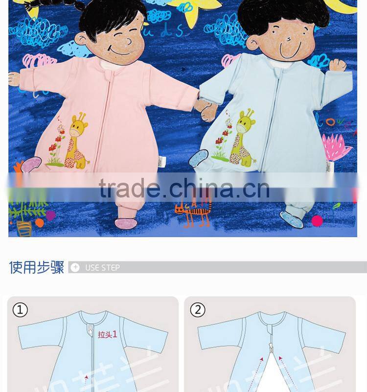 100% cotton anti kicking infant child foot sleeping bag long sleeve without filling blue style