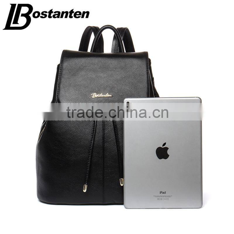 wholesale genuine leather drawstring backpack school bag for college girl