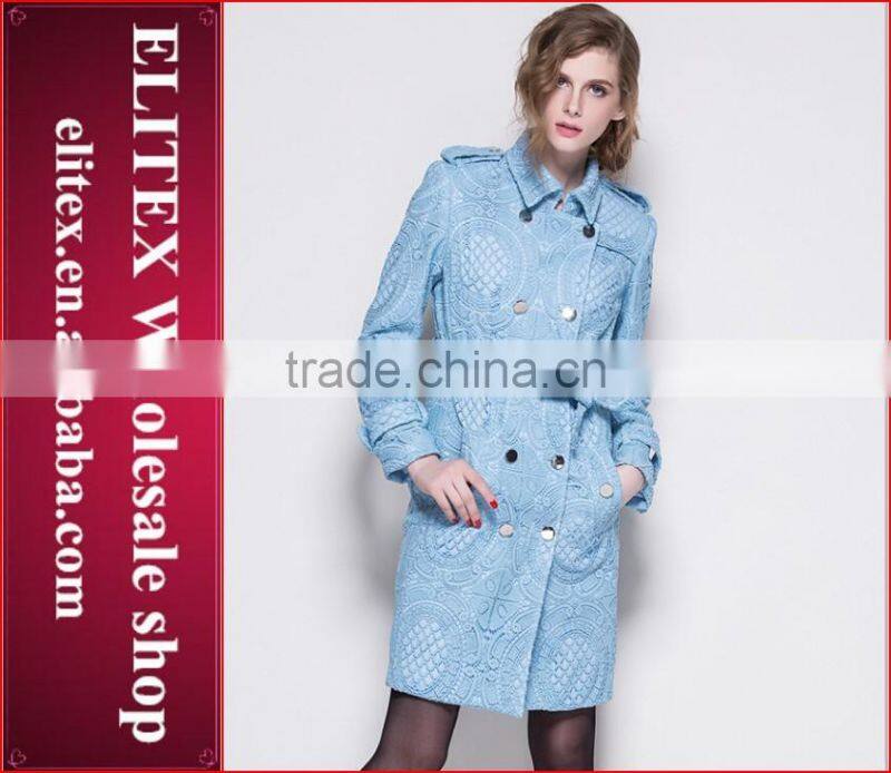 2015 HOT Unique Fashion Blue Jacquard ladies overcoat designs Winter Dress