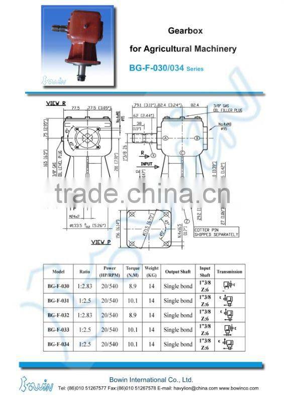 BG-F-030/034 Series Agricultural Gearbox