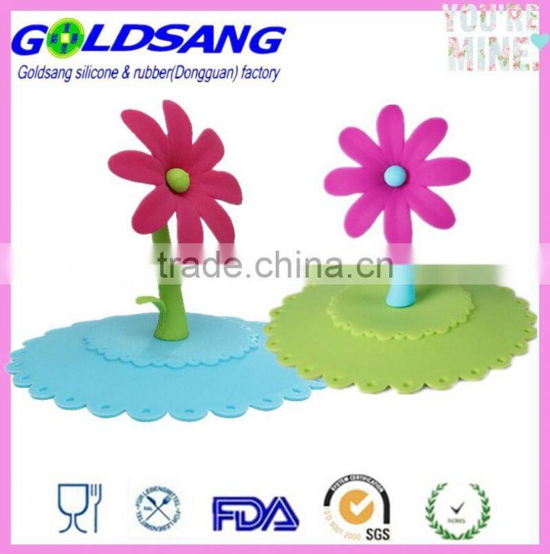 new design flower shape 10cm dia silicone cup lid