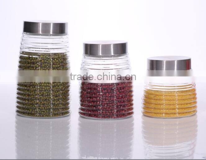 Set 3 Clear Coned Shape Threaded Glass Storage Canister Jars with Metal Lid