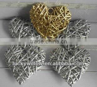 cheap hand made wicker heart decorations with ribbon