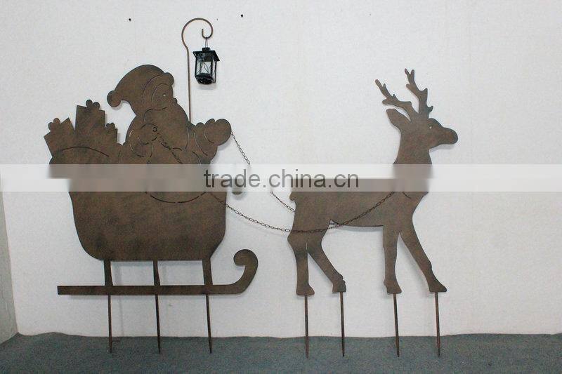 Metal santadriving reindeer sleigh