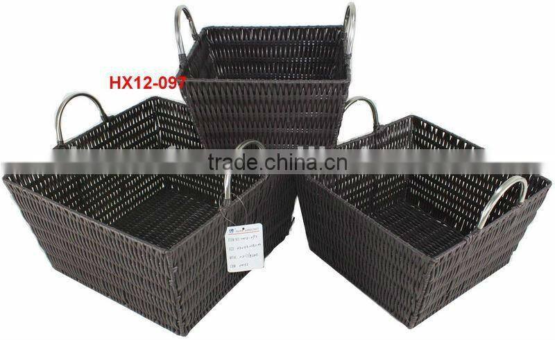 Plastic woven basket with handle sets of 3
