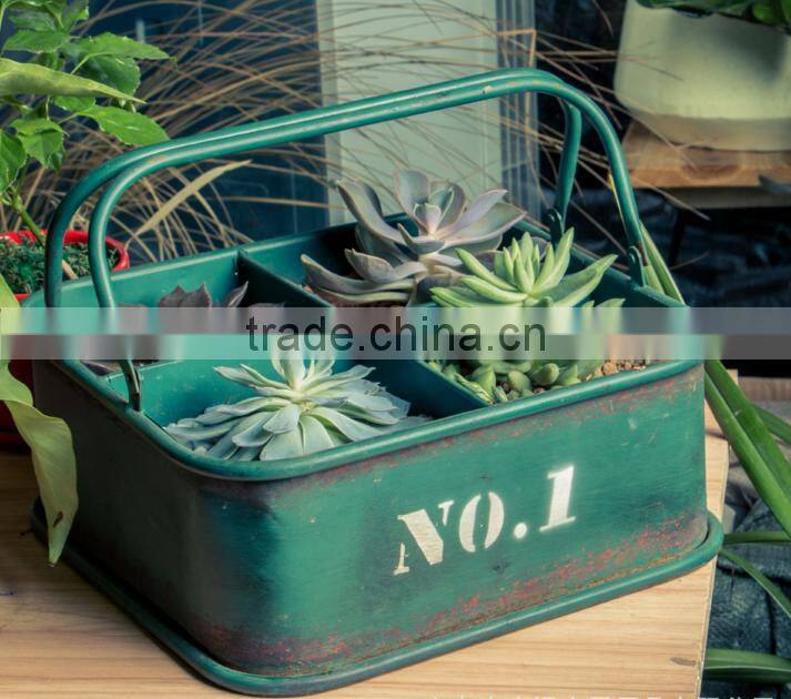 Home Accessories Table Decoration Metal Garden Flower Pot With Double Handles