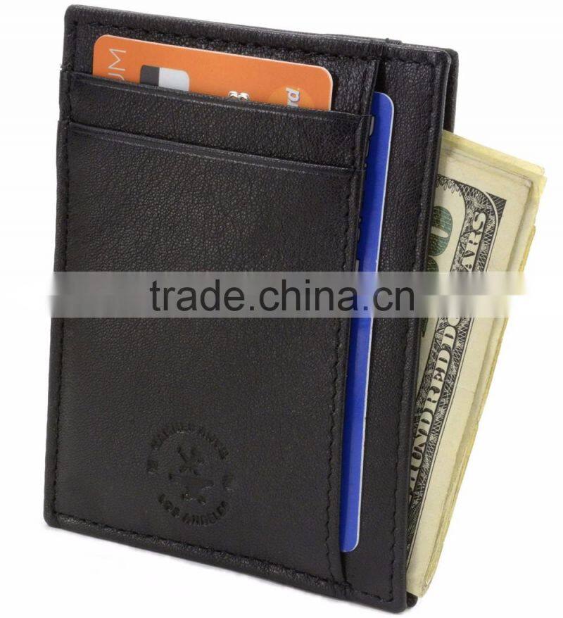 RFID Blocking Minimalist real Leather Slim Front Pocket money clip