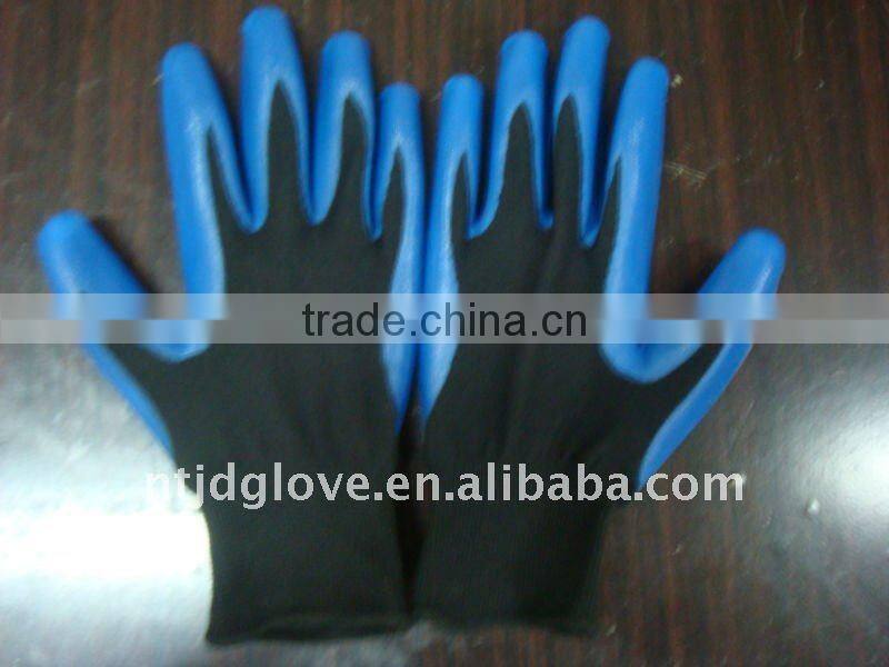 Welding gloves . 13G black nylon with blue nitirle smooths finish coating , Nitirle working safety gloves