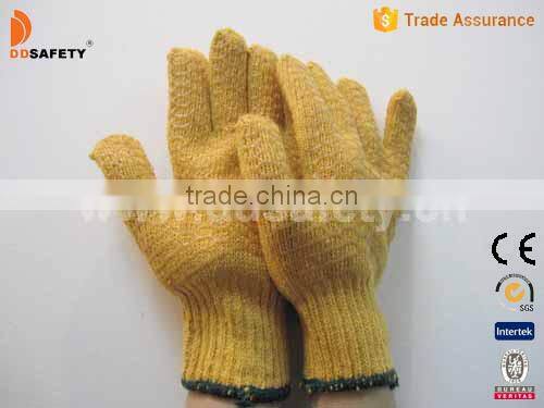 DDSAFETY 2017 Heavy Weight Yellow String Knit Cotton Gloves PVC Honey Comb Pattern Both Sides