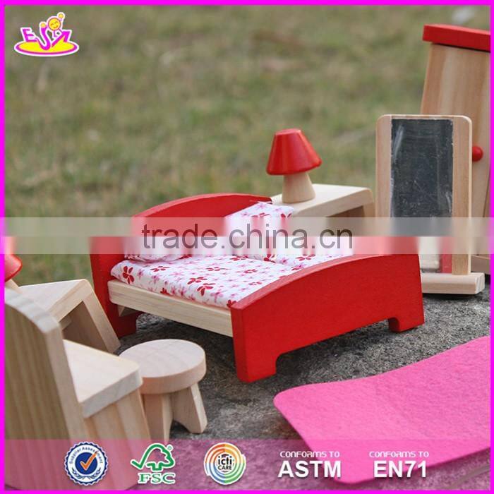 2017 New design children toys red wooden dolls house furniture W06B053