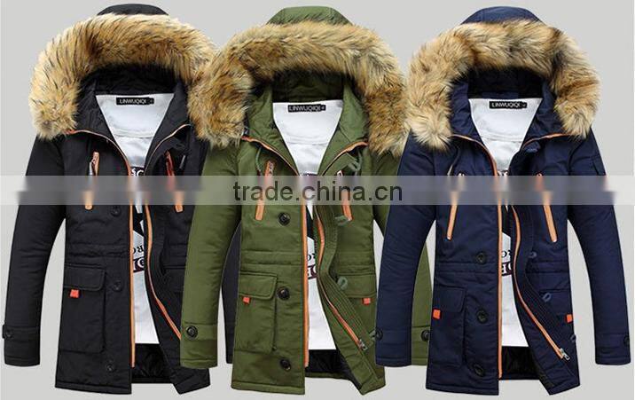 Custom warm fur-collar windproof jacket unisex parka cotton padded men winter jacket