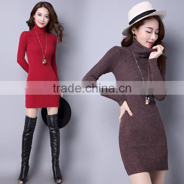 2016 customized manufacture fashionable Wholesale women plain color dress long-sleeve spring autumn ladies knitted skinny dress