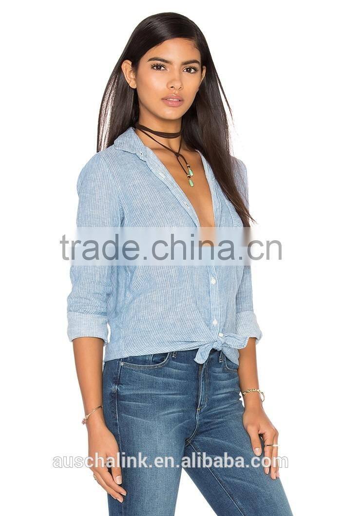 2016 latest girls linen shirt fashion design OEM service