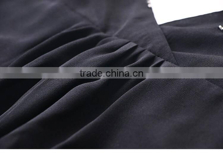 SZXX Tops Fashion Womens Lady Black Wide Collar Casual Blouse