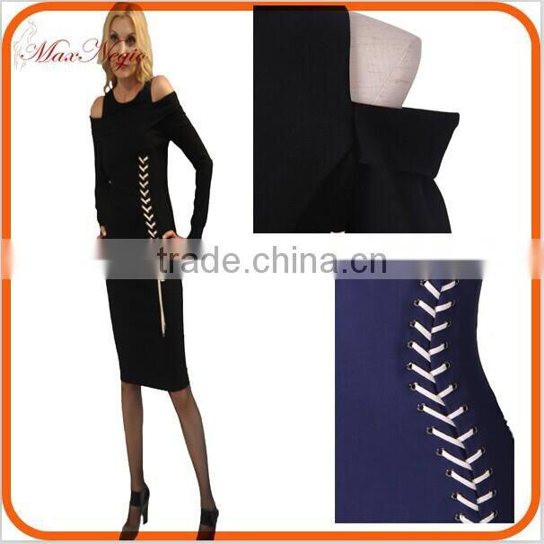 Women 2 color party dress with tie long sleeve prom dress