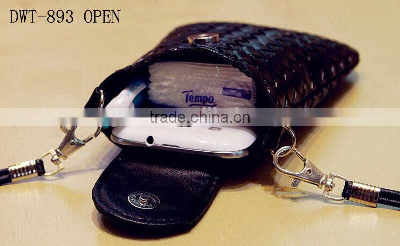 New braided Popular pu cell phone pouch for mobile money credit card