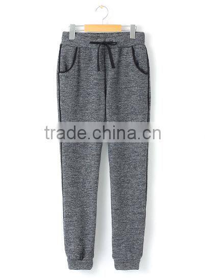 Ladies sports pants wholesale cheaper customized textured knit CVC 80/20Cotton sports pants