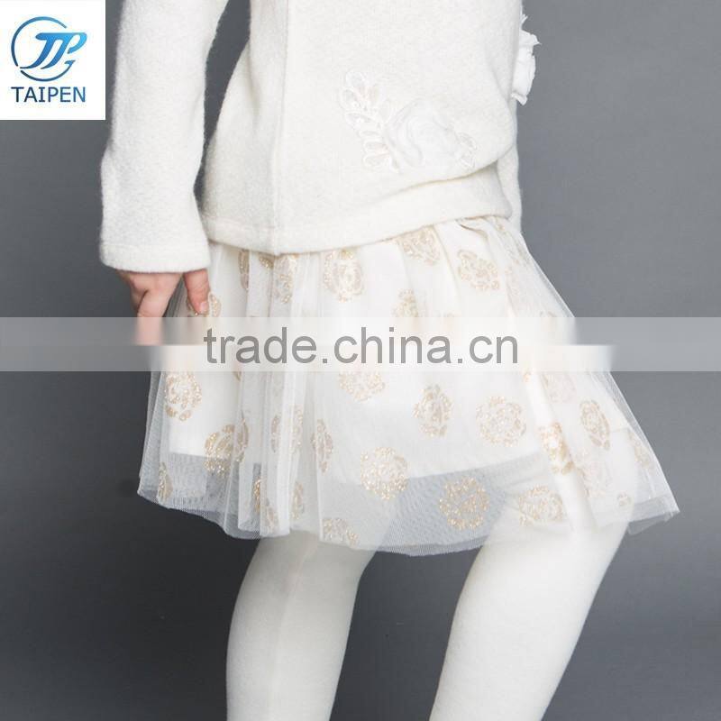 2017 Spring Kids Fleece Lining Pantskirt Mesh And Pleated Skirt With Leggings Girls Faux Twinset Skirt With Rose Pattern