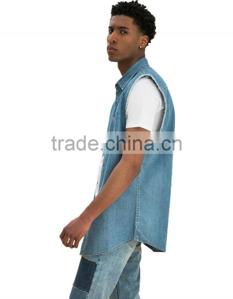 Cheap wholesale washed 100% cotton mens sleeveless denim jacket