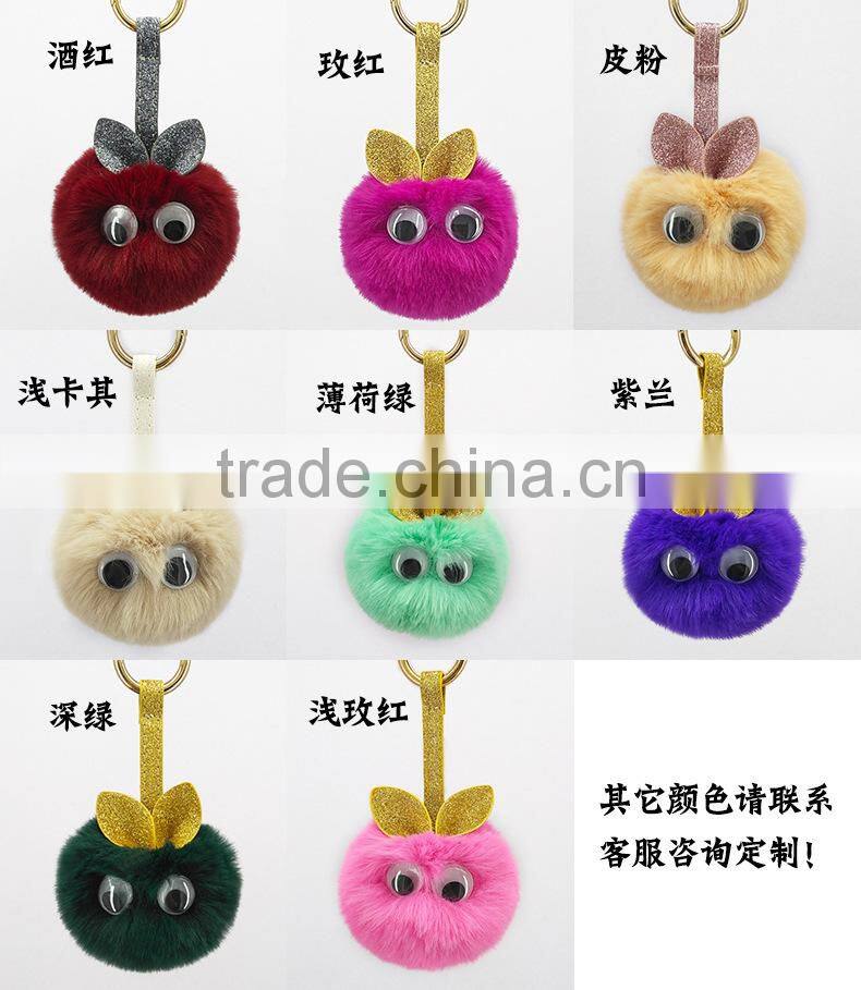 2017 New Arrival Popular Rex Rabbit Fur Pompom Keychain with Tassel Fur Ball Keychain 110A